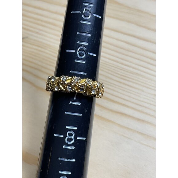 Gold Tone Leaf & Rhinestone Ring - Picture 4 of 4